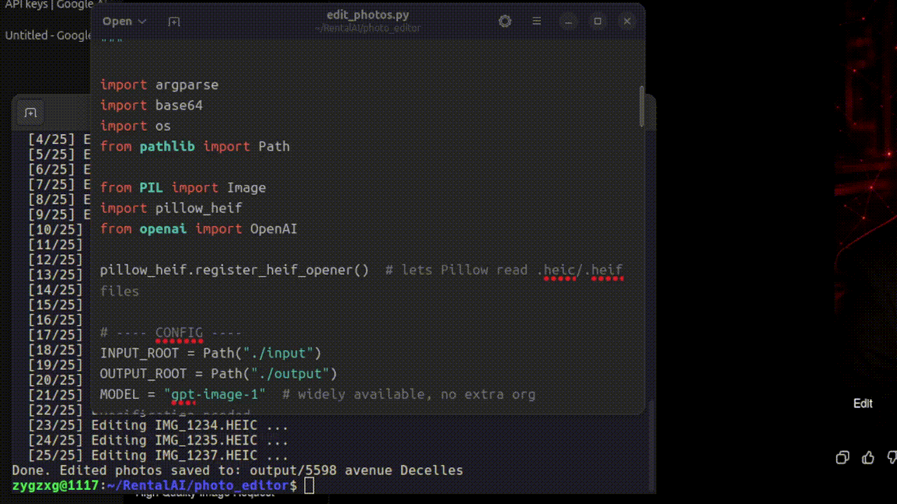 The automation script running